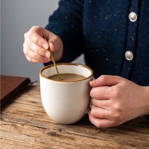 AmorArc 12oz Ceramic Modern Coffee Mug White-Reactive Glaze